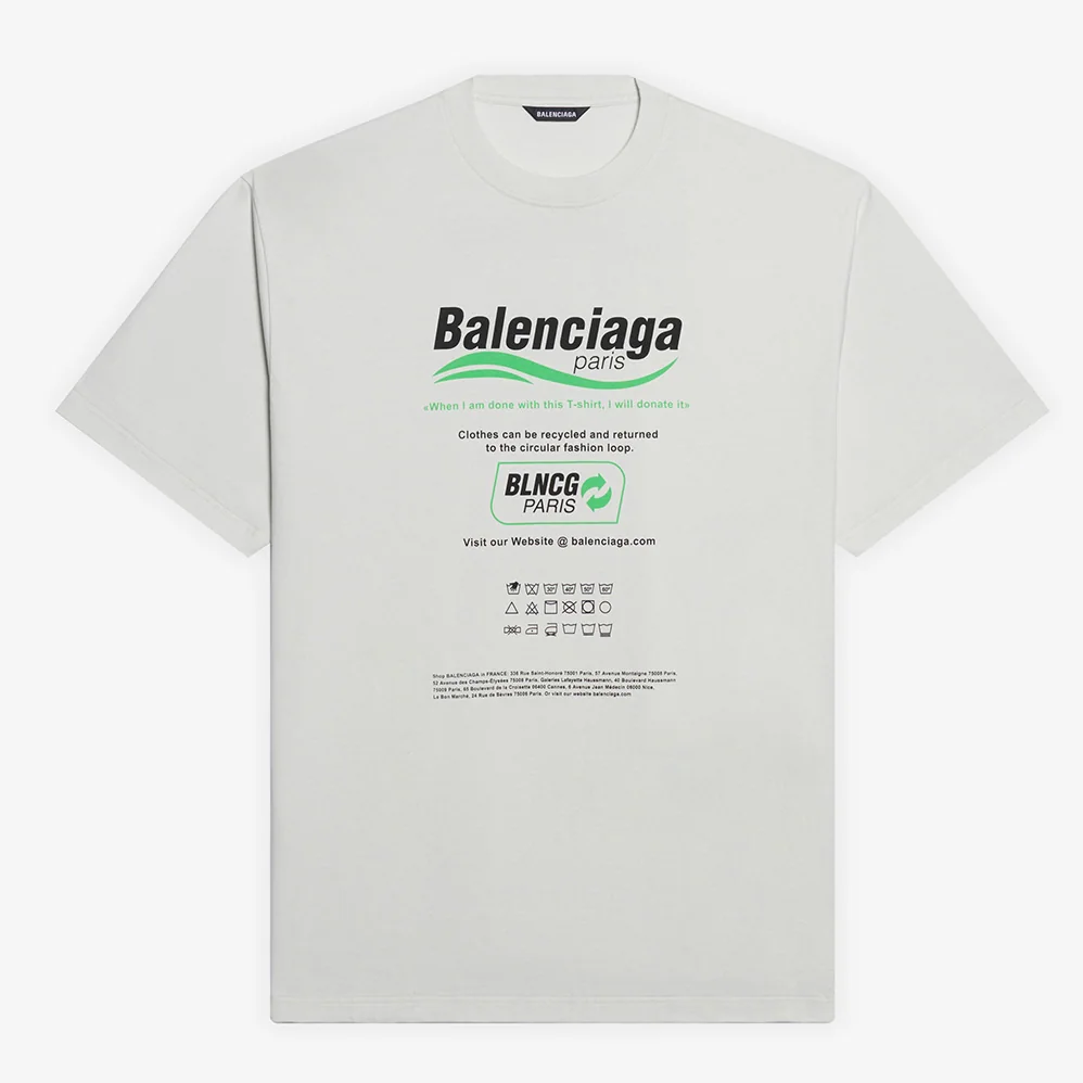 Balenciaga Dry Cleaning Boxy T-Shirt in White and Green Vintage Jersey for Women