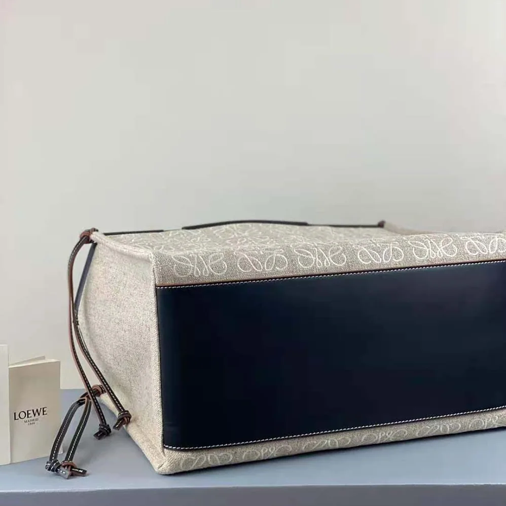 Loewe Cushion Tote Bag in Anagram Linen and Calfskin for Women