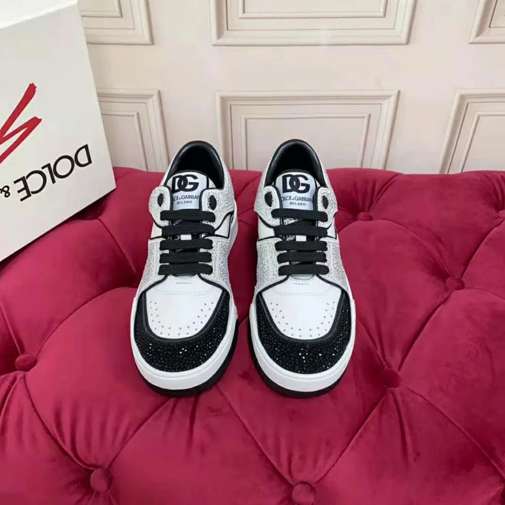Dolce Gabbana D&G Calfskin New Roma Sneakers with Fusible Rhinestones for Unisex Dolce Gabbana D&G Calfskin New Roma Sneakers with Fusible Rhinestones for Unisex