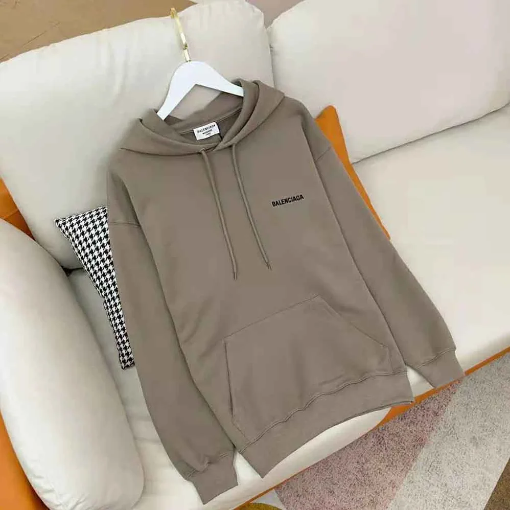 Balenciaga Hoodie Medium Fit in Dark Beige and Black Curly Fleece for Men