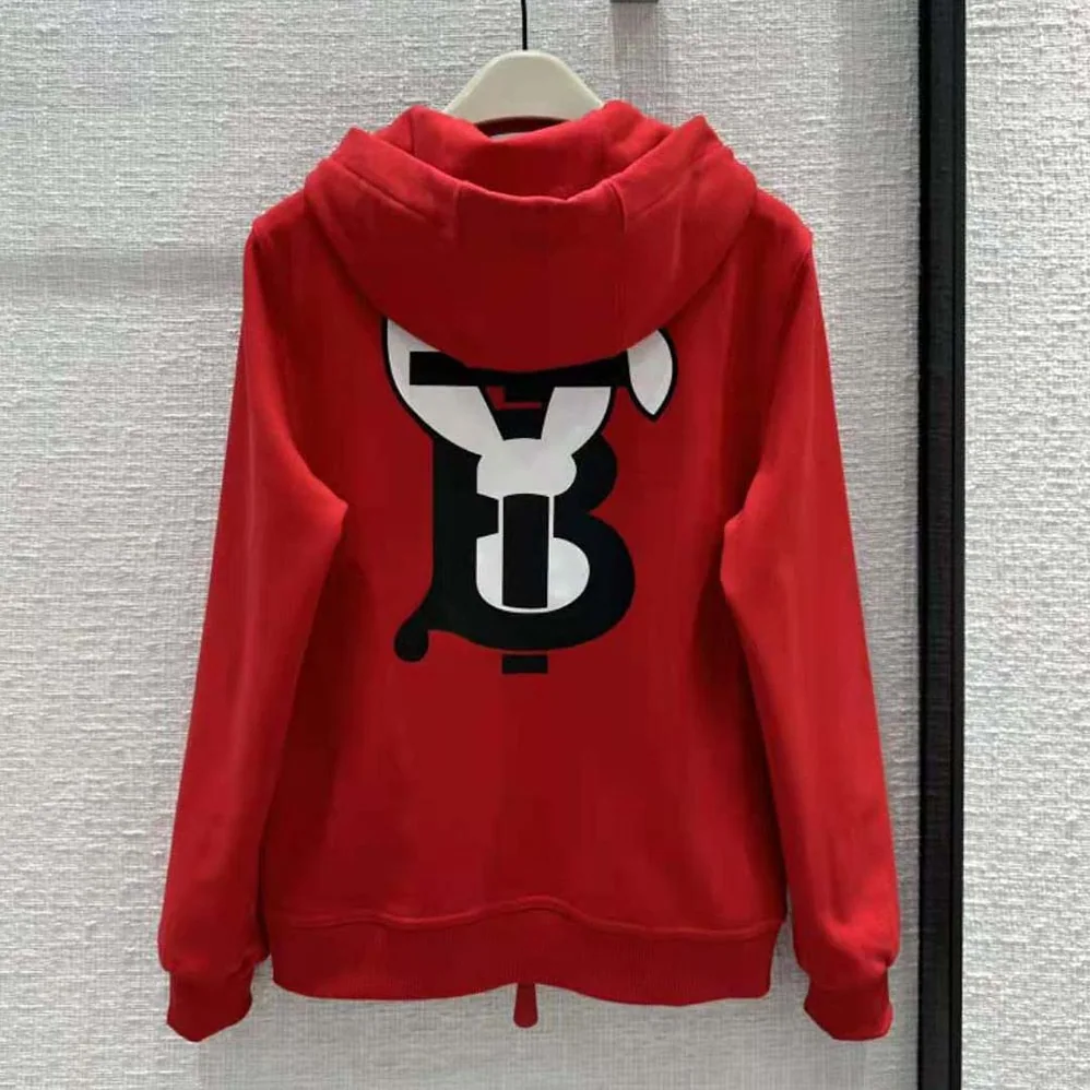 Burberry Rabbit Print Cotton Hooded Top for Men in Red