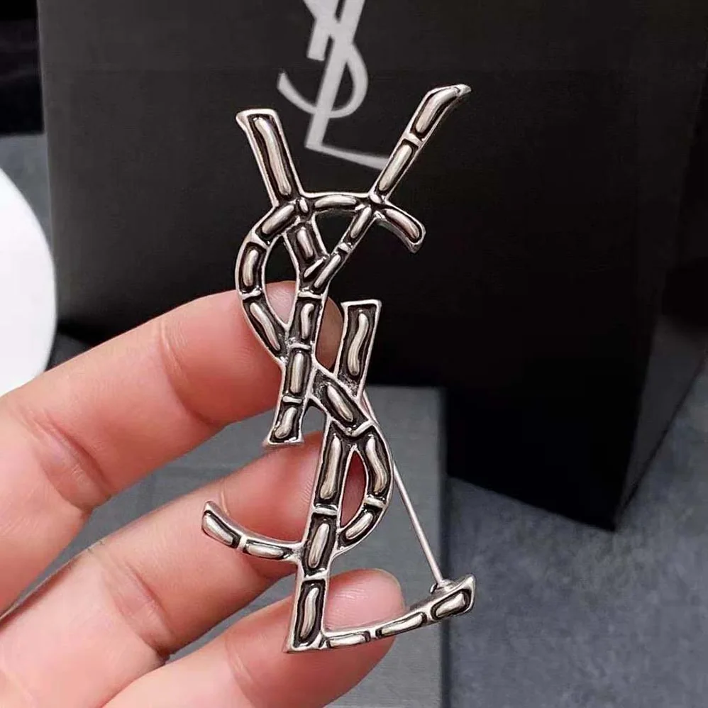Saint Laurent YSL Opyum YSL Crocodile Brooch in Silver Brass for Women