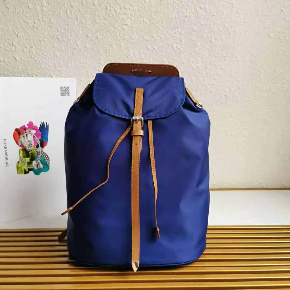 Prada Nylon and Saffiano Leather Backpack for Women in Blue