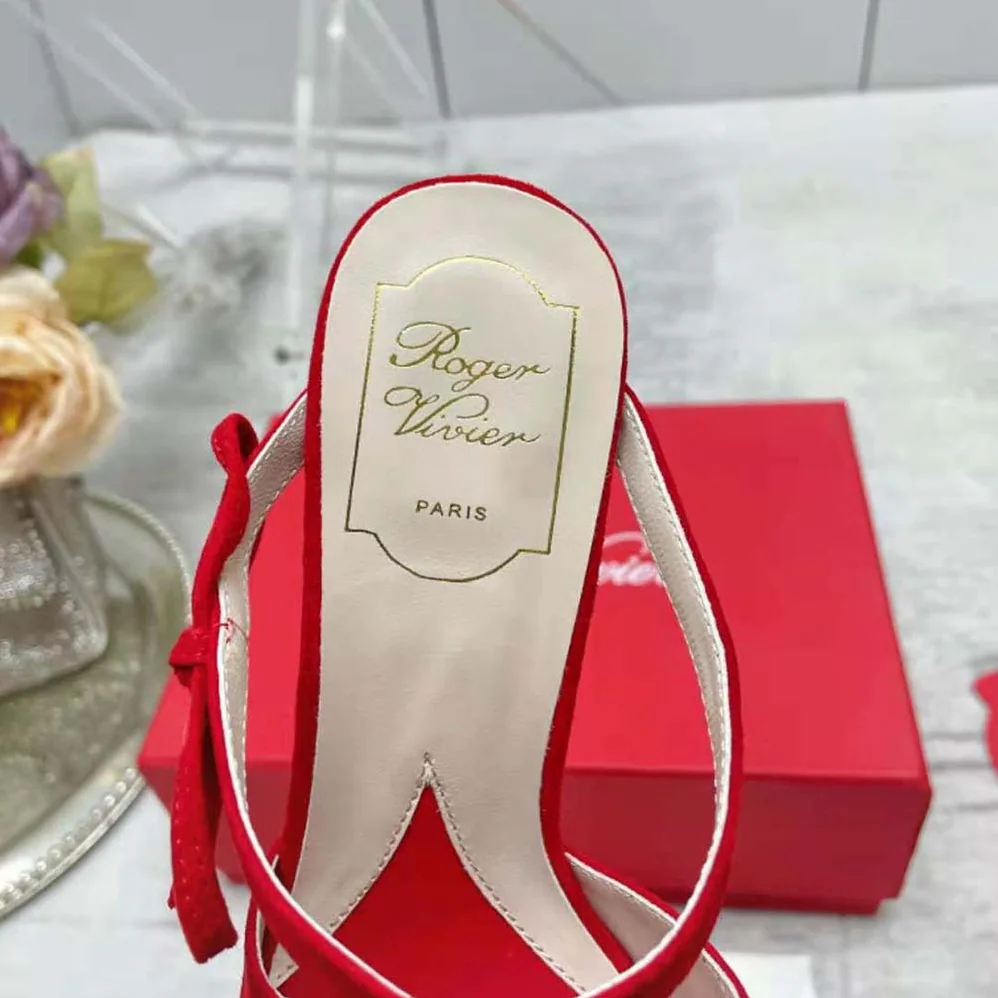 Roger Vivier I Love Vivier Bow String Mules in Suede for Women in Red