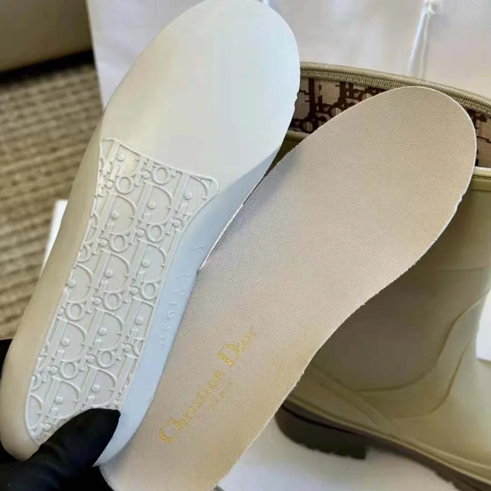 Dior Diorunion Rain Boot Beige and Brown Two-Tone Rubber with Dior Union Motif for Women Dior Diorunion Rain Boot Beige and Brown Two-Tone Rubber with Dior Union Motif for Women