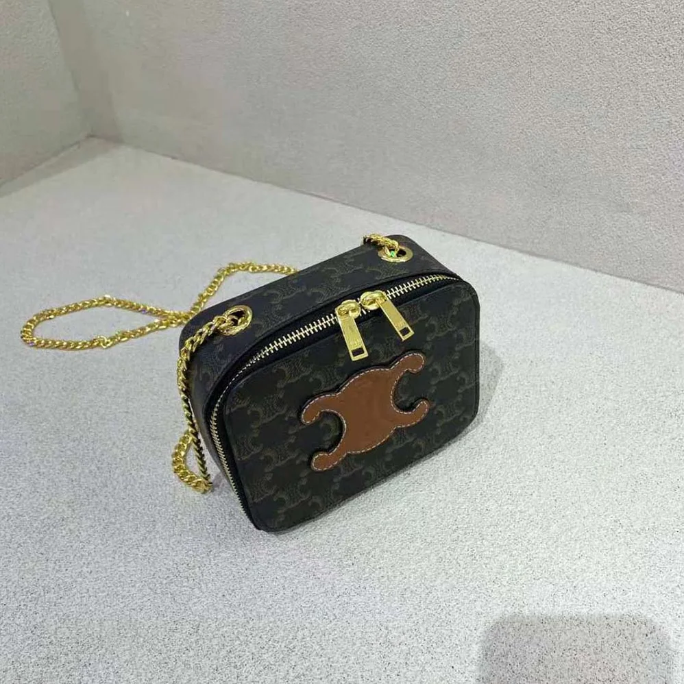 Celine Box on Chain Cuir Triomphe in Triomphe Canvas and Calfskin for Women