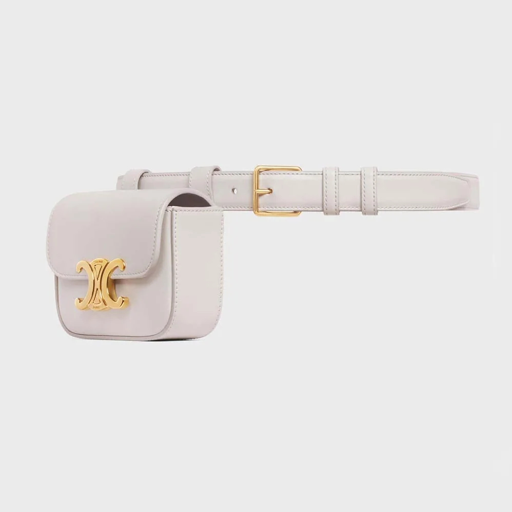 Celine Belt Bag Triomphe Belt in Shiny Calfskin for Women in White Celine Belt Bag Triomphe Belt in Shiny Calfskin for Women in White