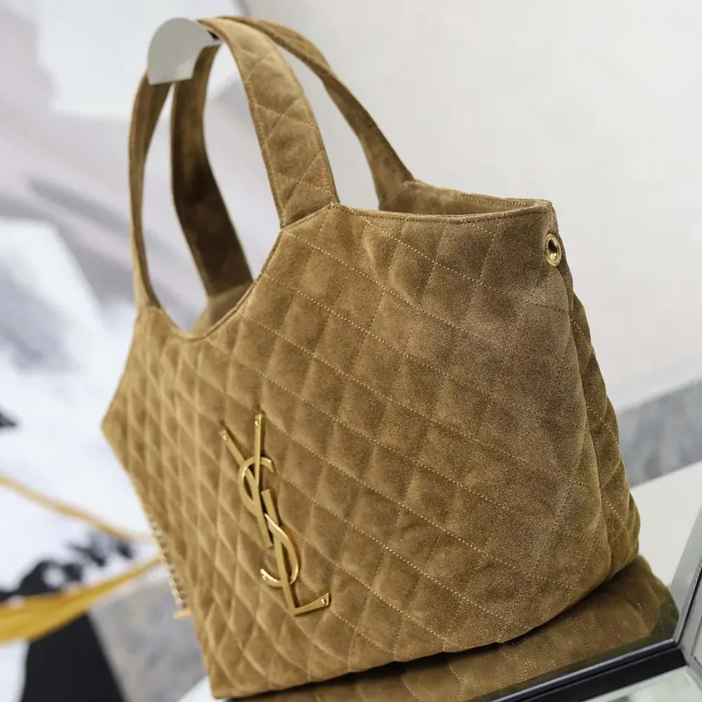 Saint Laurent YSL Icare Medium In Quilted Suede for Women in Brown