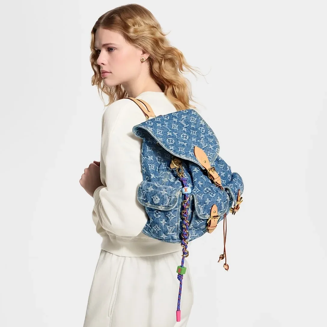 Louis Vuitton Montsouris Cargo Backpack in Blue Denim Gold Hardware