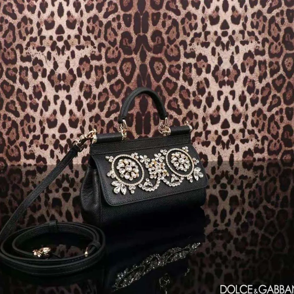 Dolce Gabbana D&G Small Calfskin Sicily Bag with Rhinestones for Women Dolce Gabbana D&G Small Calfskin Sicily Bag with Rhinestones for Women