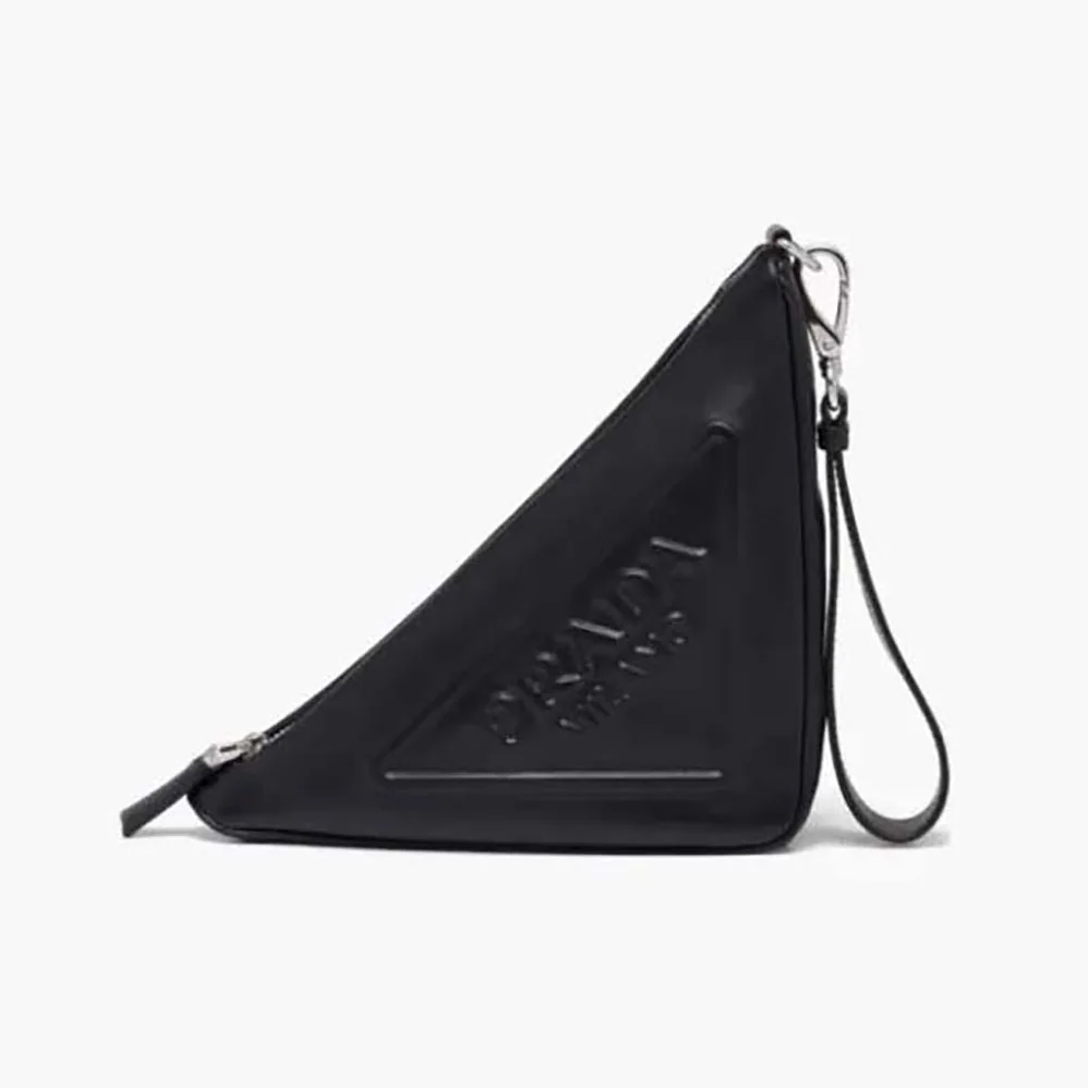Prada Leather Triangle Leather Pouch for Women in Black