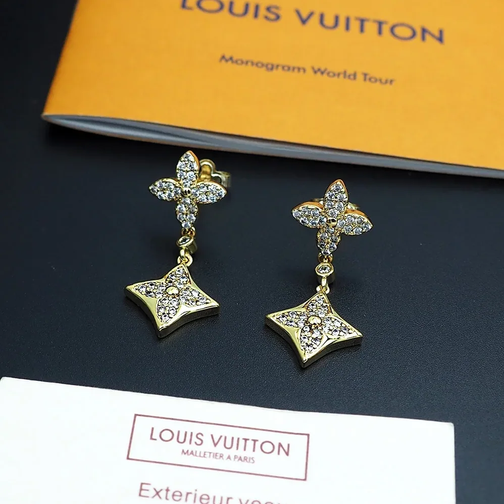 Louis Vuitton Diamond Floral Earrings Gold