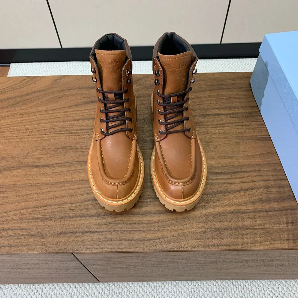 Prada Leather Lace-up Boots for Unisex in Brown Prada Leather Lace-up Boots for Unisex in Brown