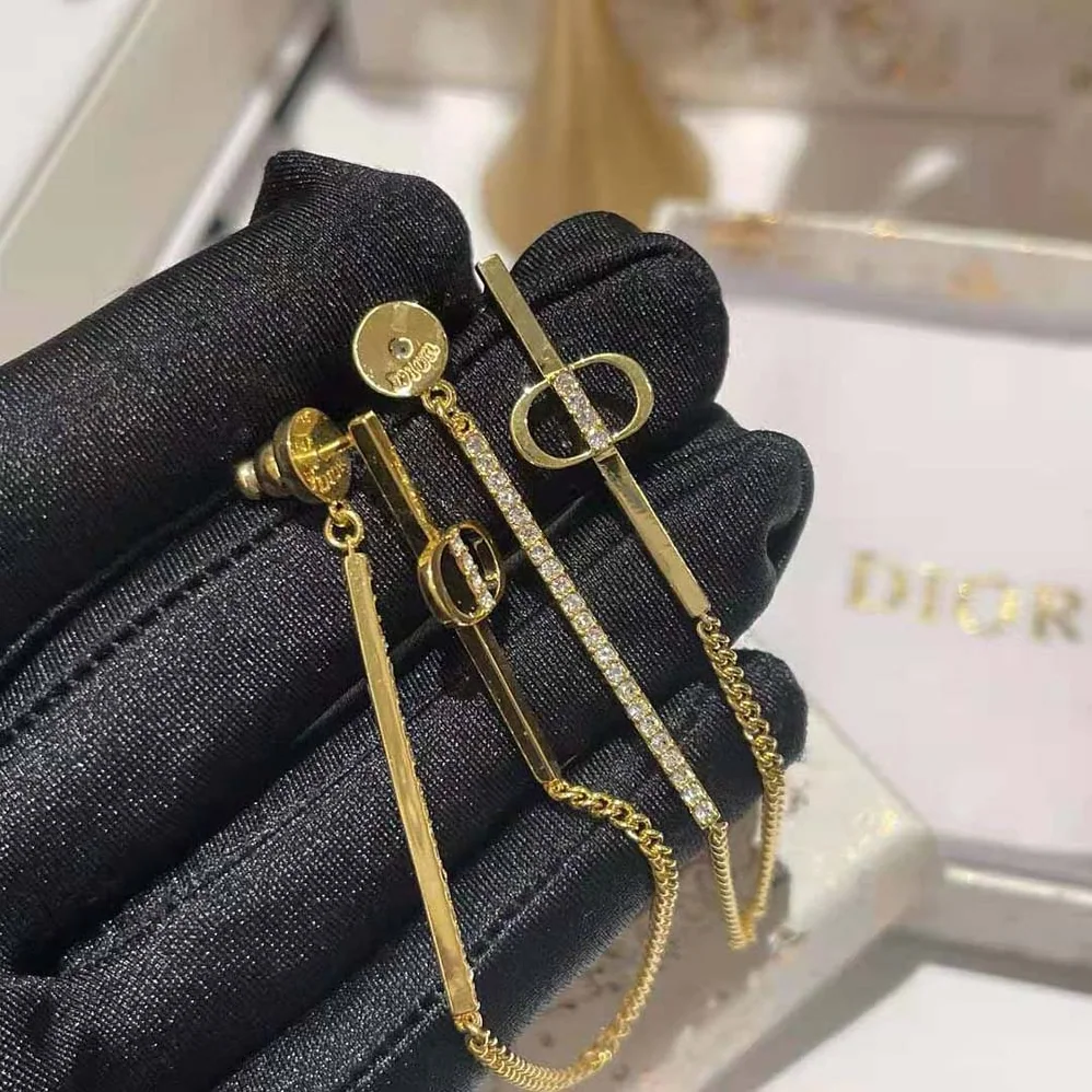 Dior Petit CD Earrings Gold-Finish Metal and Silver for Women in Tone Crystals