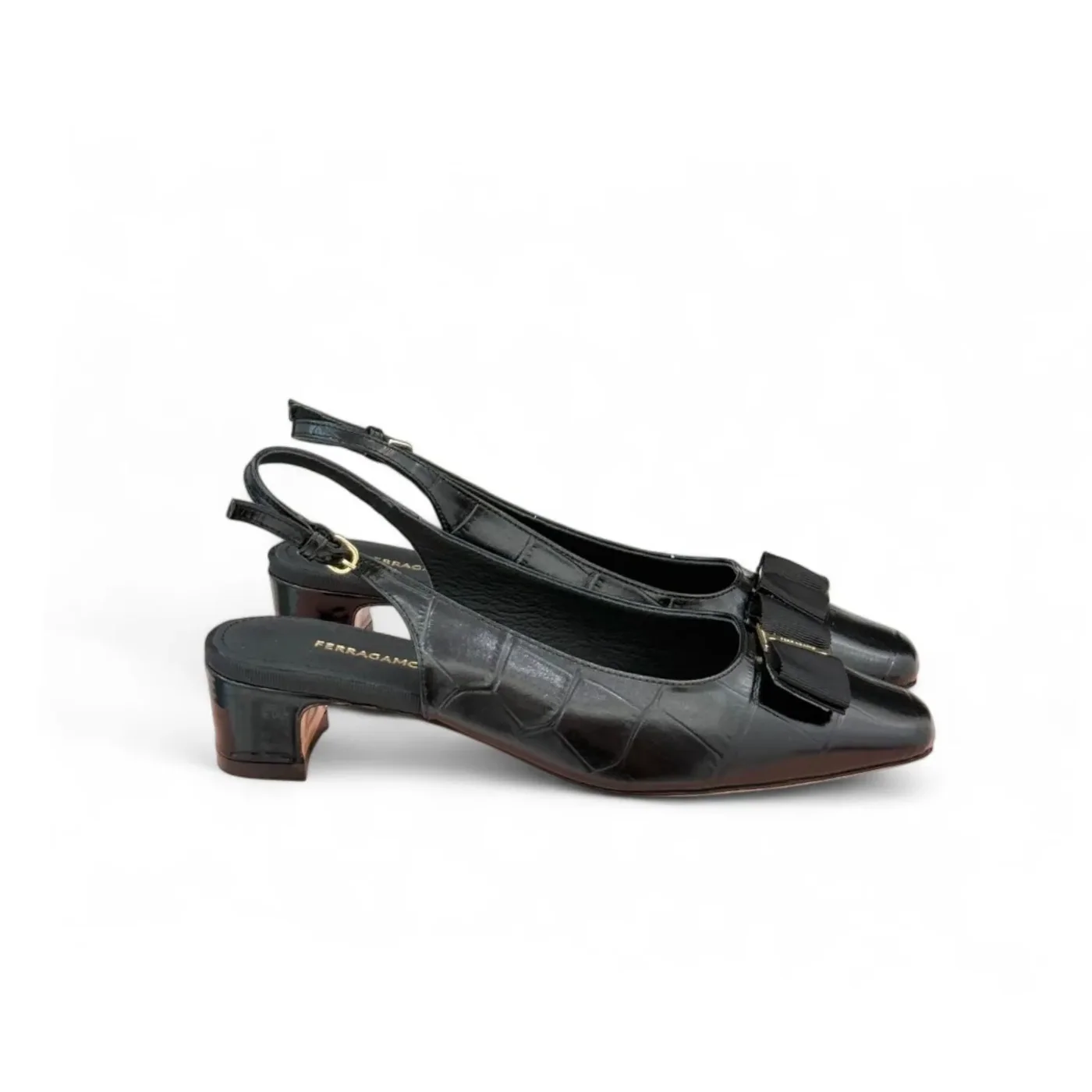Ferragamo Varina Iconic Bow Slingback Black 01J702 Ferragamo Varina Iconic Bow Slingback Black 01J702