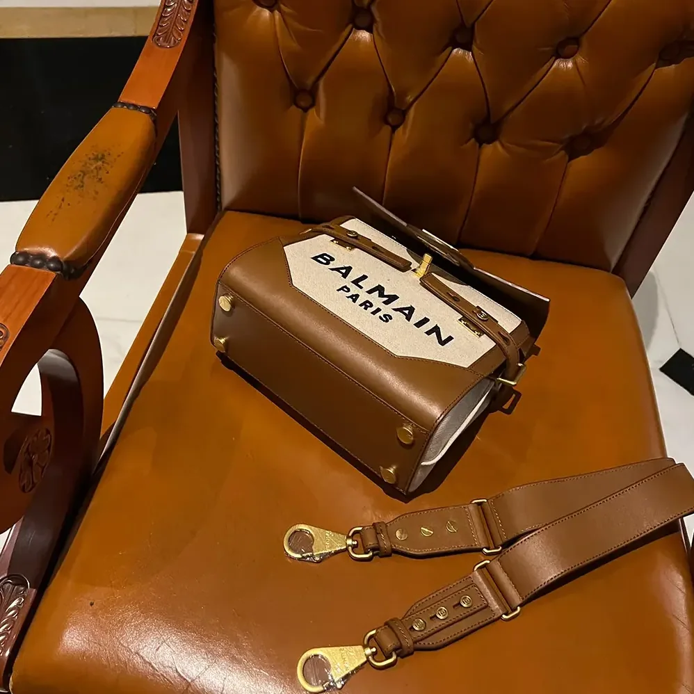 Balmain Bi-material Canvas and Ecru Calfskin B for Women in Buzz Bag Balmain Bi-material Canvas and Ecru Calfskin B for Women in Buzz Bag