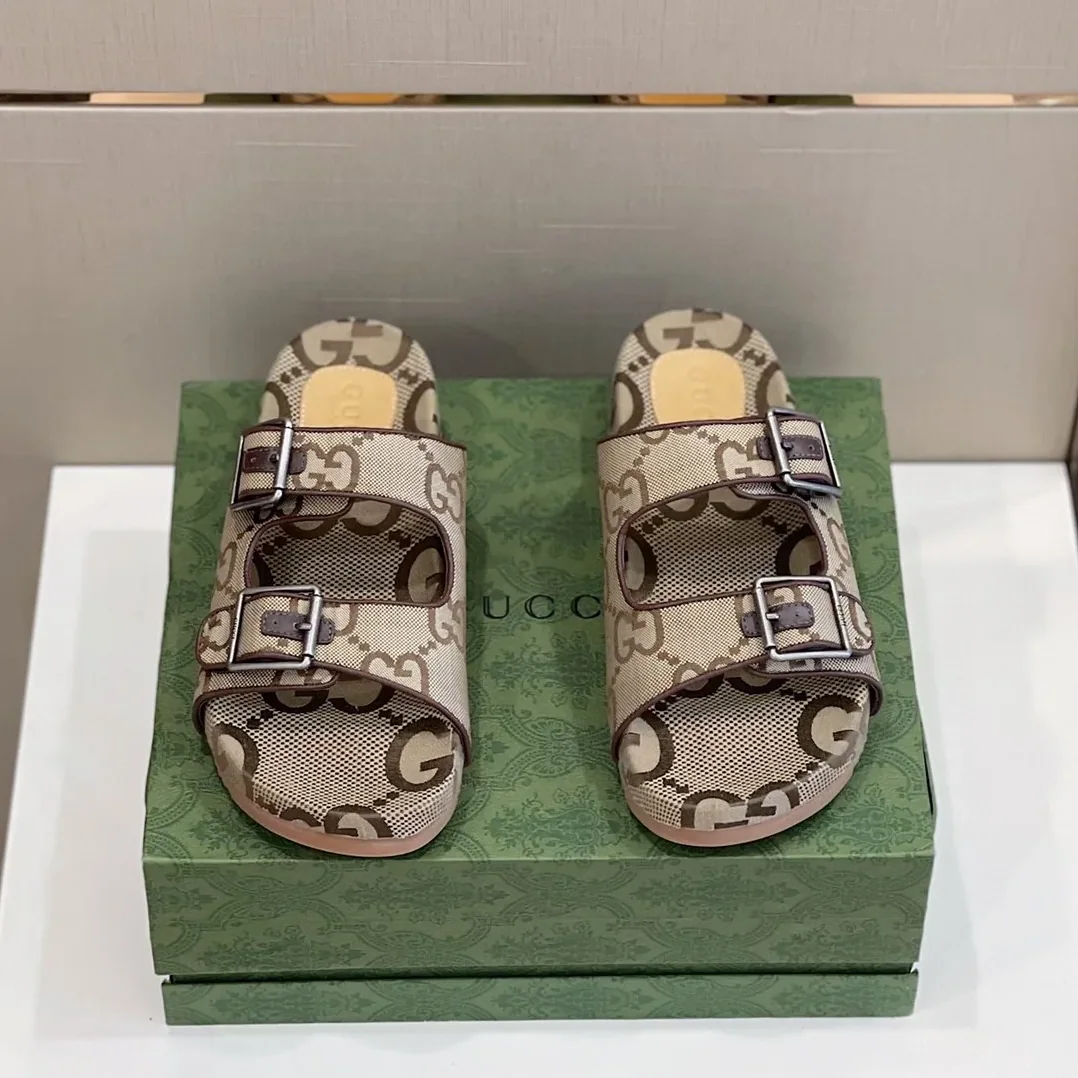 Gucci Maxi GG Slide Sandal With Straps Beige And Ebony 2HK60 Gucci Maxi GG Slide Sandal With Straps Beige And Ebony 2HK60