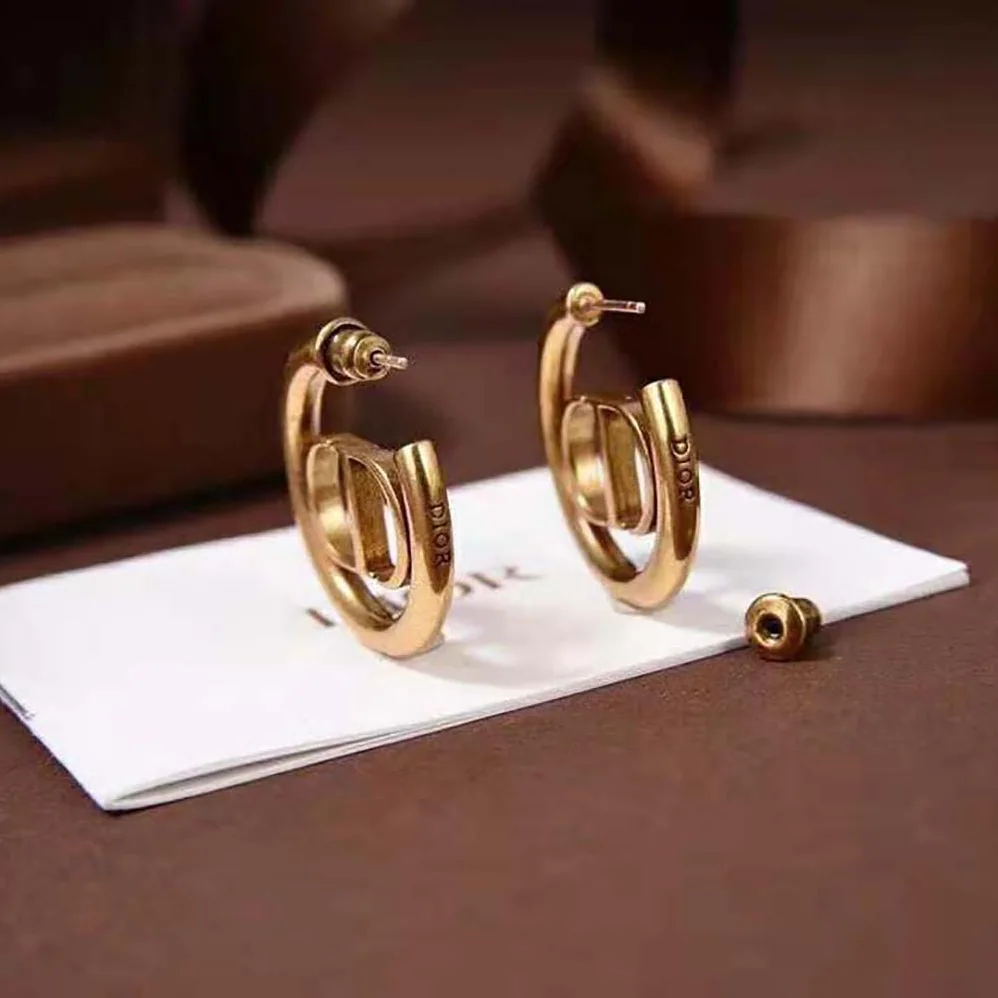 Dior 30 Montaigne Hoop Earrings Antique Gold for Women in Finish Metal
