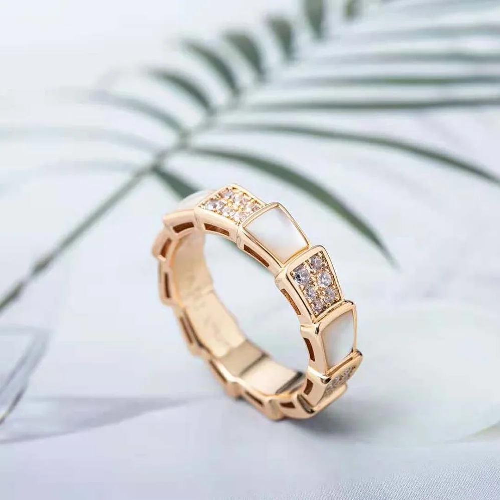Bvlgari Serpenti Viper Band Ring in 18 KT Rose Gold for Women in White