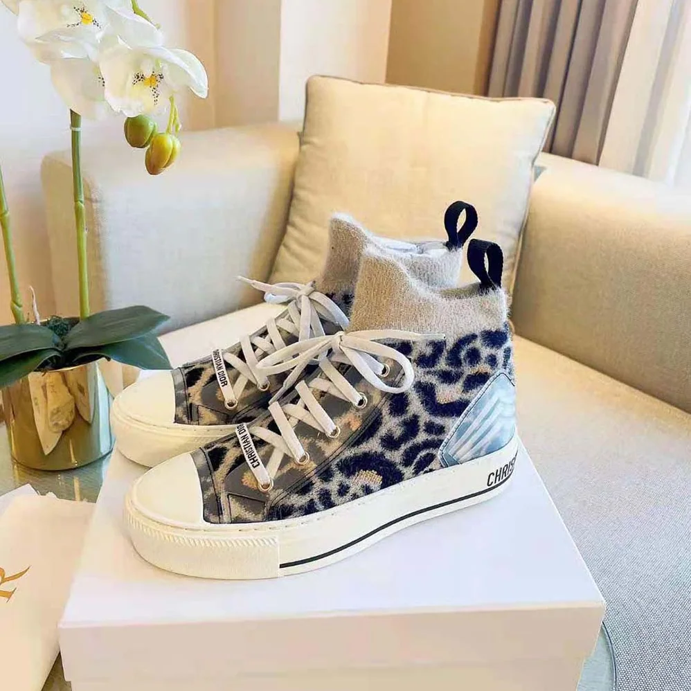 Dior Walk'n'Dior Sneaker Fur-Effect Knit Printed with Beige Multicolor Mizza Pattern for Women Dior Walk'n'Dior Sneaker Fur-Effect Knit Printed with Beige Multicolor Mizza Pattern for Women