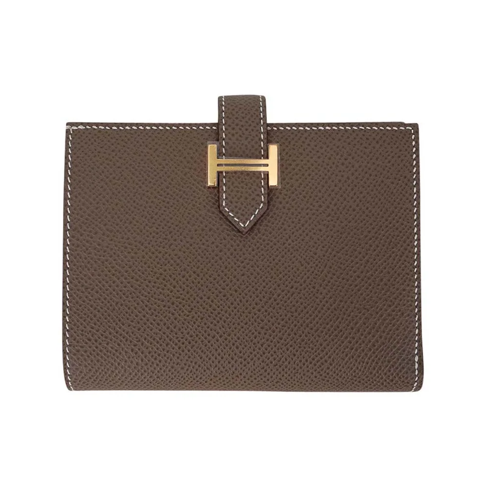 Hermes Bearn Compact Wallet Etoupe Gold Hardware Epsom Leather for Men