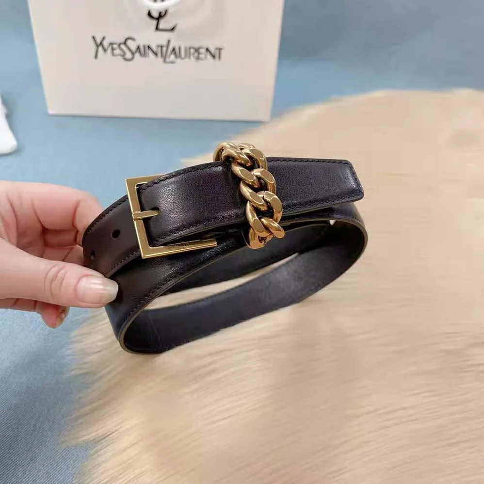 Saint Laurent YSL Chain-loop Narrow Belt with Square Buckle in Suede for Women Saint Laurent YSL Chain-loop Narrow Belt with Square Buckle in Suede for Women