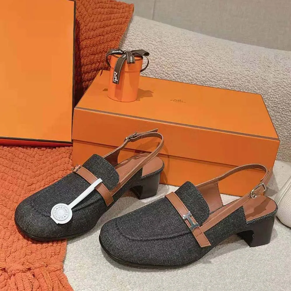 Hermes Infinie 50 Pump in Denim and Calfskin-H241047Z for Women Hermes Infinie 50 Pump in Denim and Calfskin-H241047Z for Women