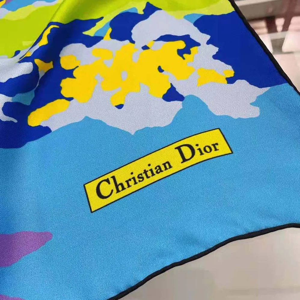 Dior D-Wood Square Scarf Multicolor Silk Twill for Women in Blue