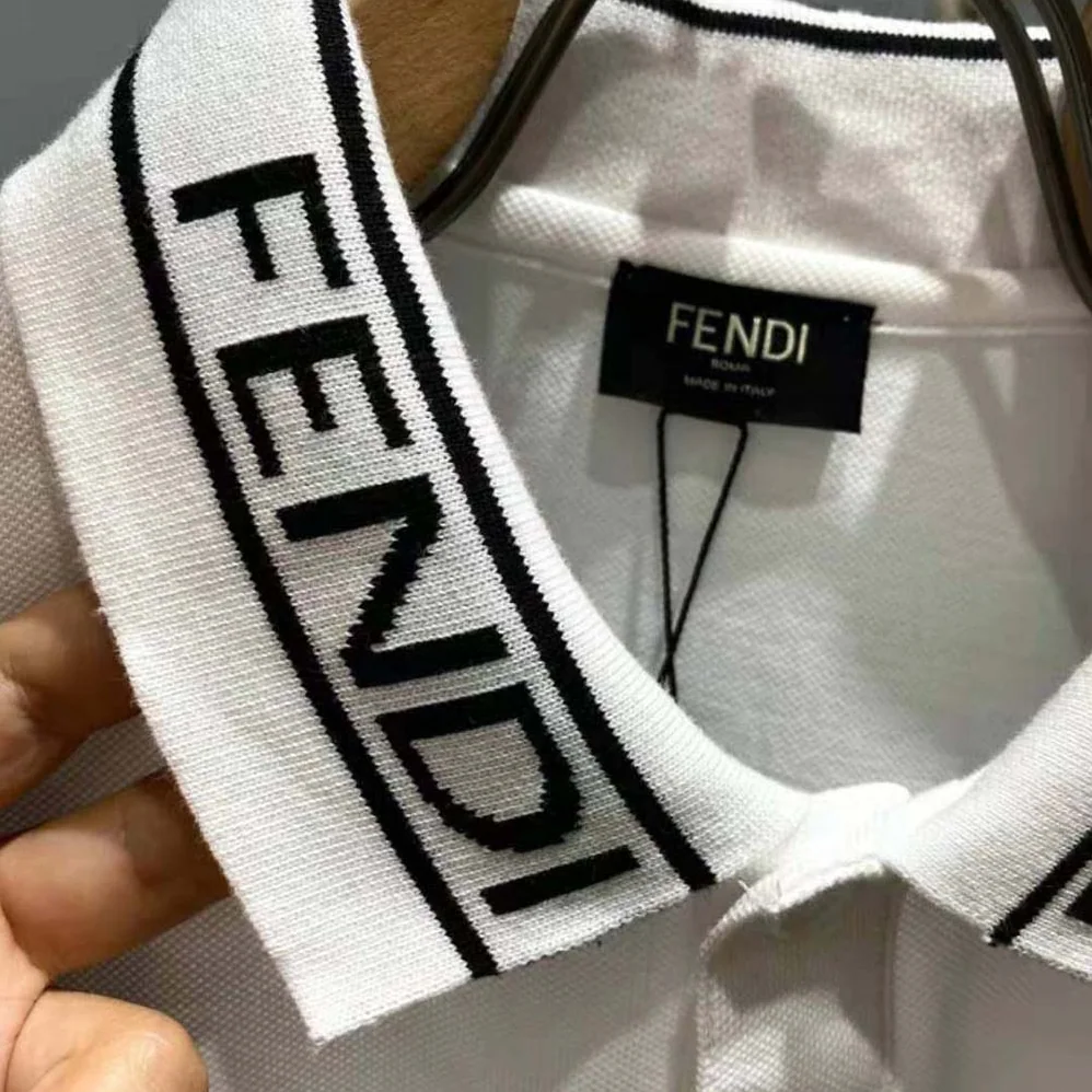 Fendi Polo Shirt White Pique Sweater for Men