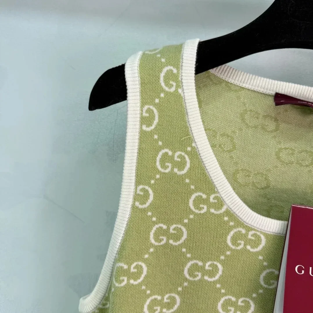 Gucci GG Monogram Sleeveless Top Sage Green Gucci GG Monogram Sleeveless Top Sage Green