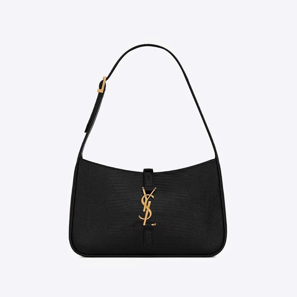 Saint Laurent YSL Le 5 A 7 Hobo Bag in Lizard Shiny Leather for Women in Black Saint Laurent YSL Le 5 A 7 Hobo Bag in Lizard Shiny Leather for Women in Black