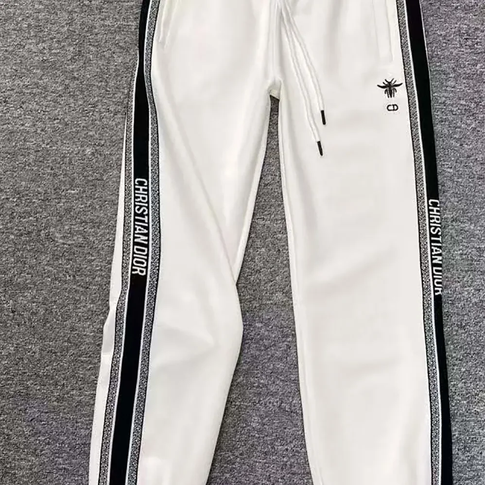 Dior White & Black Tracksuit with Iconic Stripes & Bee Embroidery for Men