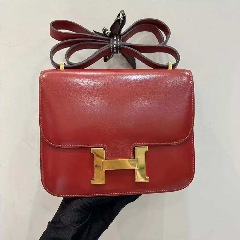 Hermes Constance 24 Bag Box Leather for Women in Red/Gold