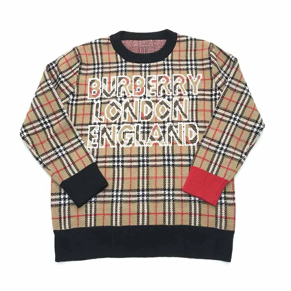Burberry Logo Check Wool Cotton Jacquard Sweater for Women Burberry Logo Check Wool Cotton Jacquard Sweater for Women