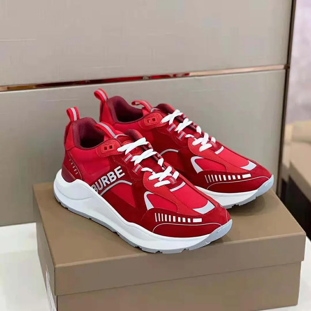 Burberry Leather Suede and Check Sneakers for Men in Red