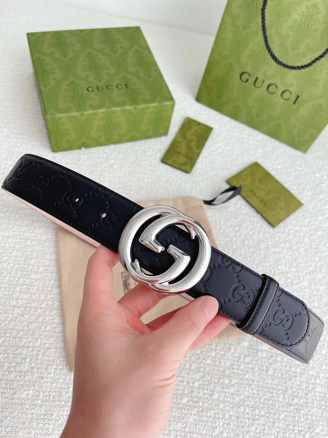 Gucci GG Marmont Embossed Monogram Belt Black With Gold in Toned Buckle