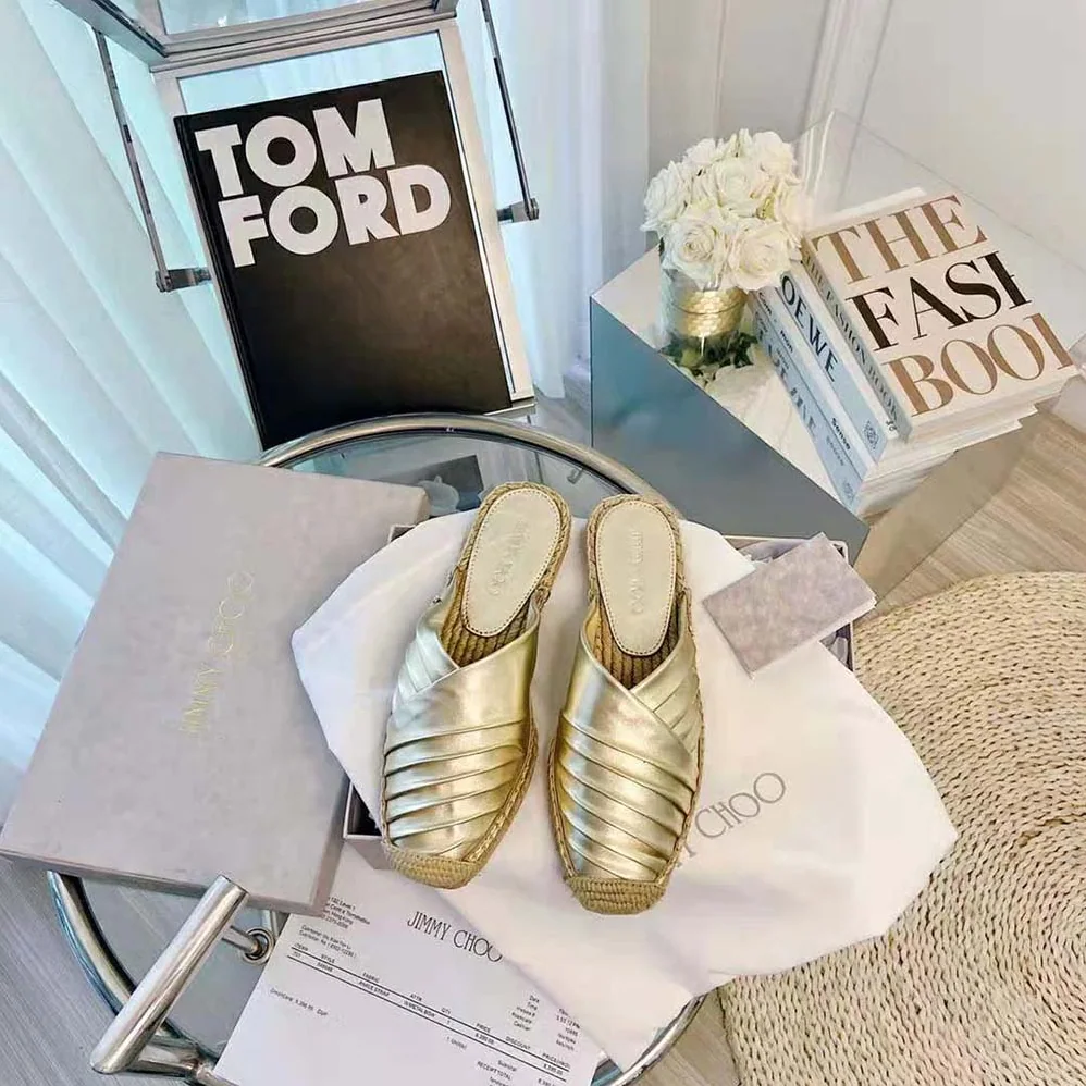 Jimmy Choo DES Flats Champagne Metallic Nappa Espadrille for Women Jimmy Choo DES Flats Champagne Metallic Nappa Espadrille for Women