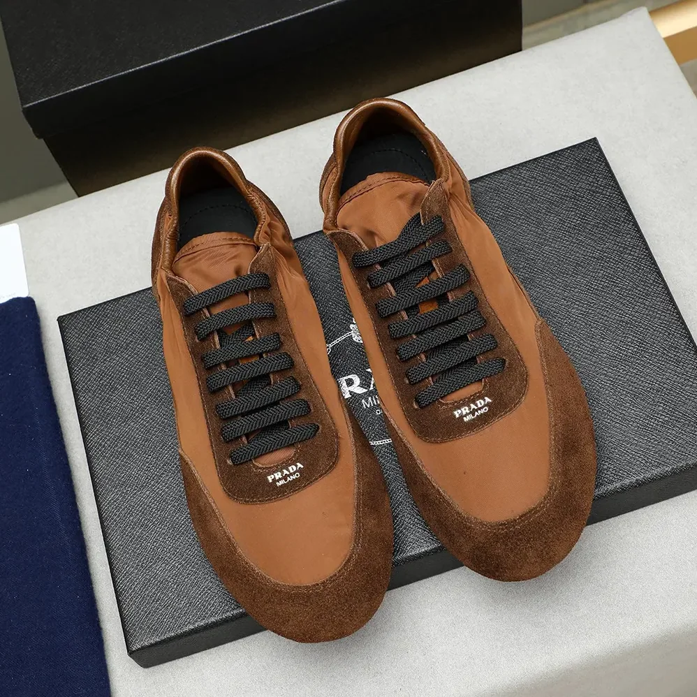 Prada Collapse Re-Nylon and Suede Elasticized Sneakers for Unisex in Brown