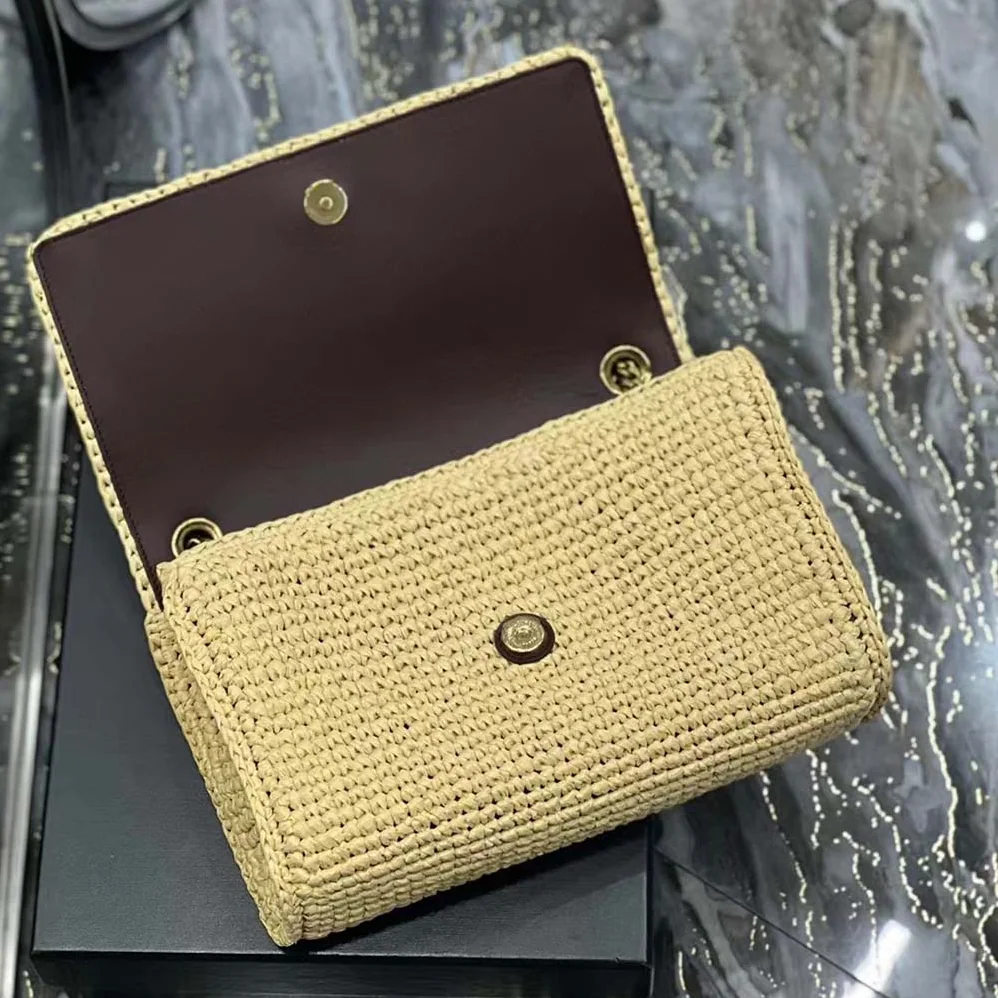 Saint Laurent YSL Kate Medium Supple Chain Bag in Raffia for Women in Natural Saint Laurent YSL Kate Medium Supple Chain Bag in Raffia for Women in Natural