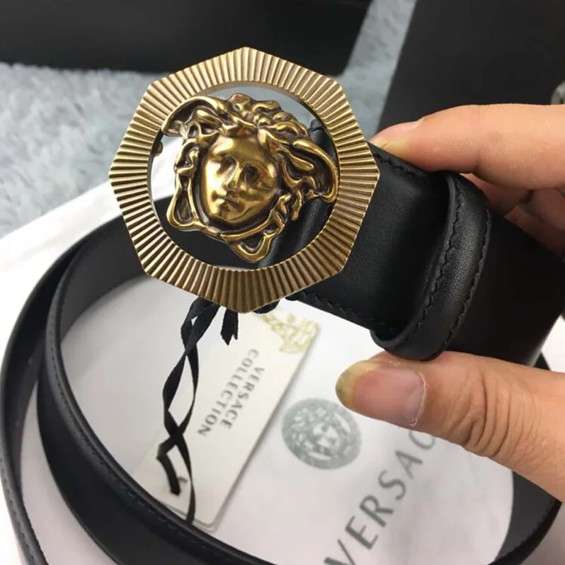 Versace Octagonal Medusa Leather Belt for Men in Black