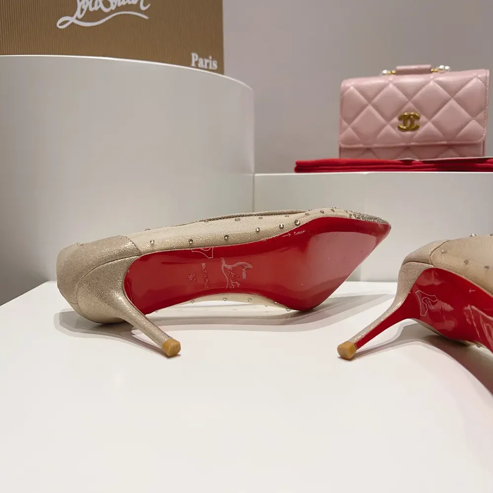 Christian Louboutin Follies Strass 85 mm Pumps Mesh and Suede for Women in Beige Christian Louboutin Follies Strass 85 mm Pumps Mesh and Suede for Women in Beige