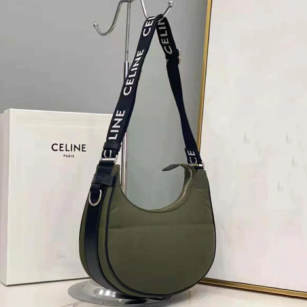 Celine Medium Ava Bag with Celine Strap in Quilted Nylon for Women in Green Celine Medium Ava Bag with Celine Strap in Quilted Nylon for Women in Green