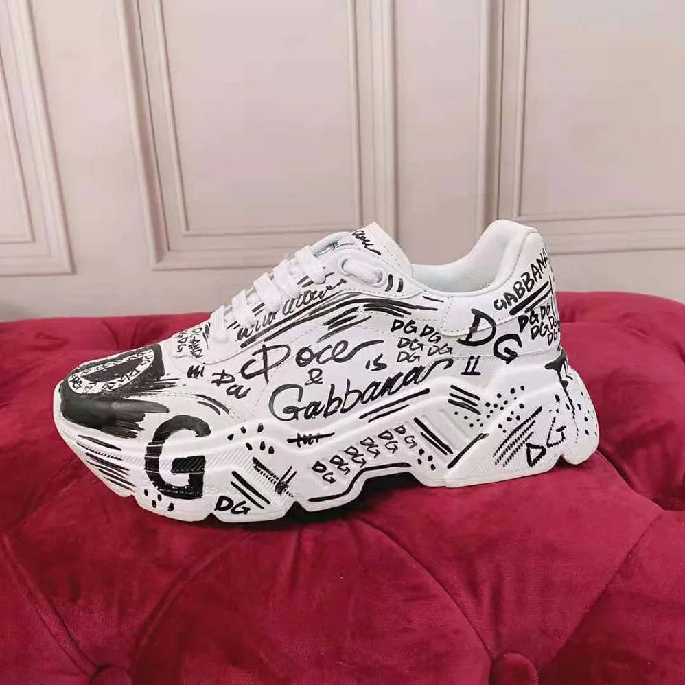 Dolce Gabbana D&G Hand-Painted Graffiti Calfskin Nappa Daymaster Sneakers for Women Dolce Gabbana D&G Hand-Painted Graffiti Calfskin Nappa Daymaster Sneakers for Women