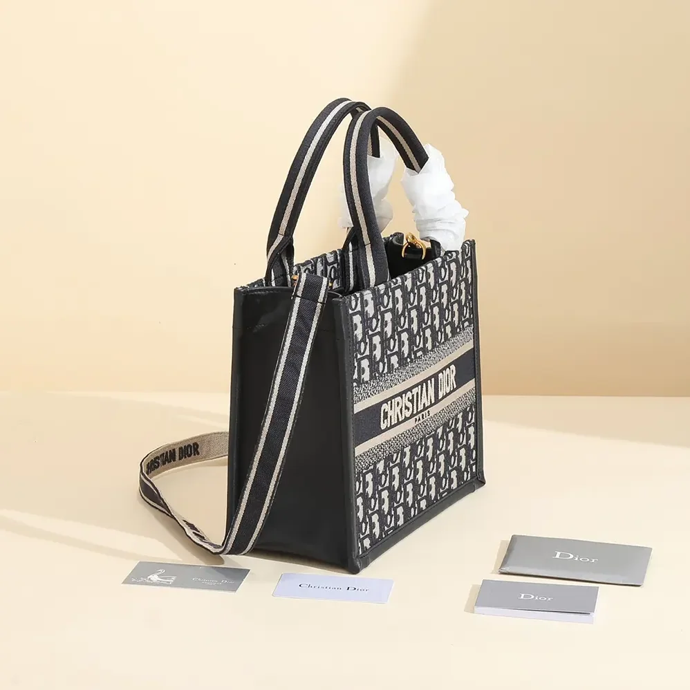 Dior Small Dior Book Tote Blue Dior Oblique Embroidery and Calfskin for Women