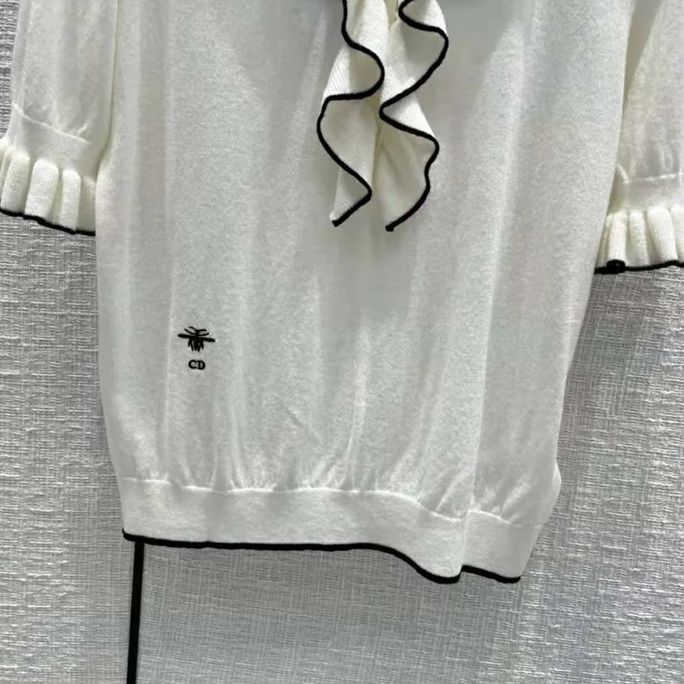Dior Short-Sleeved Sweater White Cashmere and Silk Knit for Women