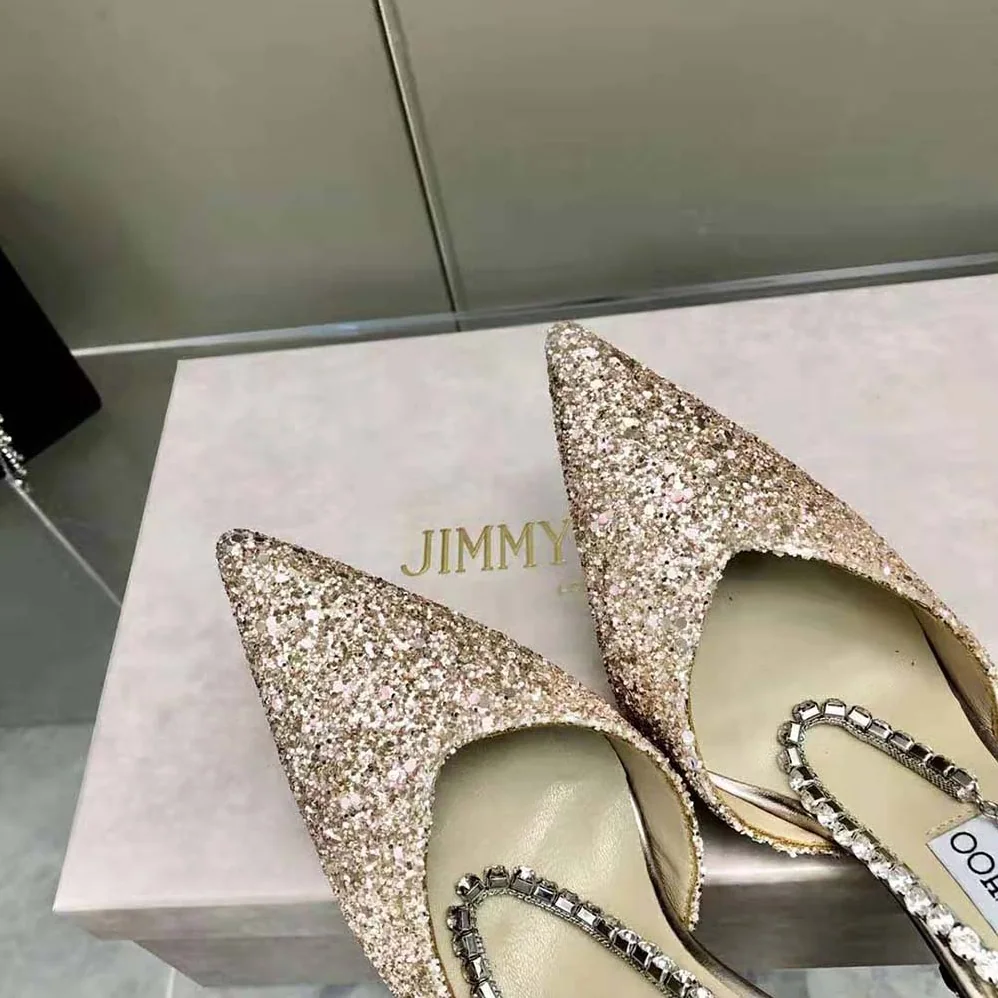 Jimmy Choo Saeda 100 Rose Coarse Glitter Fabric Pumps for Women Jimmy Choo Saeda 100 Rose Coarse Glitter Fabric Pumps for Women