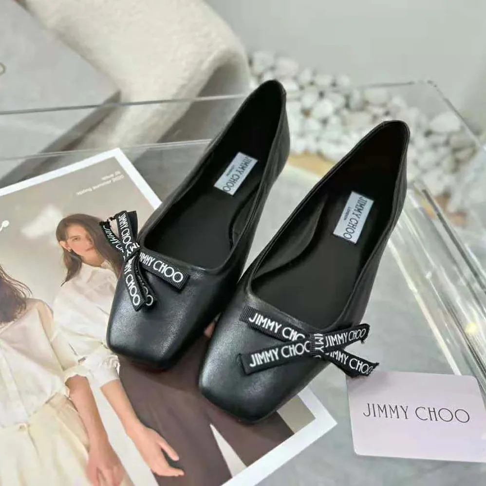 Jimmy Choo Veda Ballerina Black Nappa Leather Flat Ballerina Pumps with Jimmy Choo Bow for Women Jimmy Choo Veda Ballerina Black Nappa Leather Flat Ballerina Pumps with Jimmy Choo Bow for Women