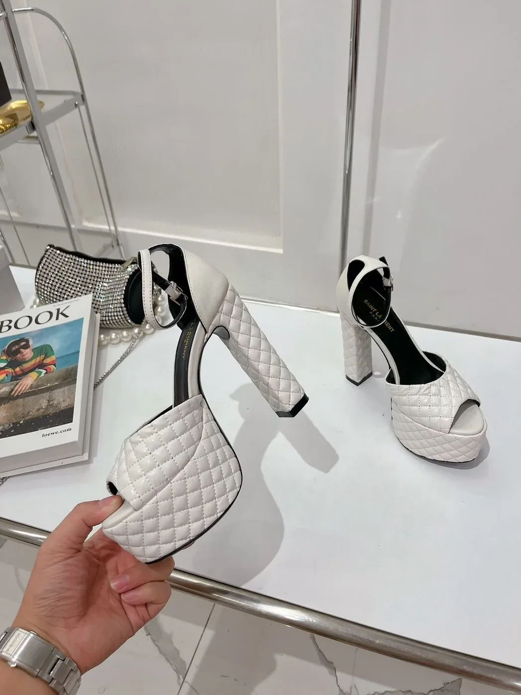 Saint Laurent Jodie Platform Sandals In Smooth White