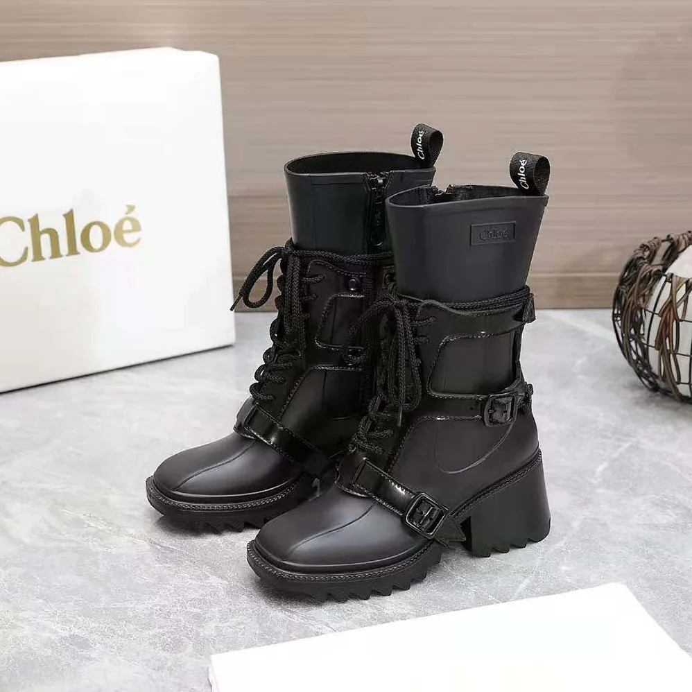 Chloe Harnessed Betty Rain Boot in PVC for Women in Black Chloe Harnessed Betty Rain Boot in PVC for Women in Black