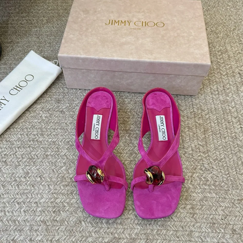 Jimmy Choo Emeri Stone 35 Violet Orchid And Dark Amber Suede Sandals for Women